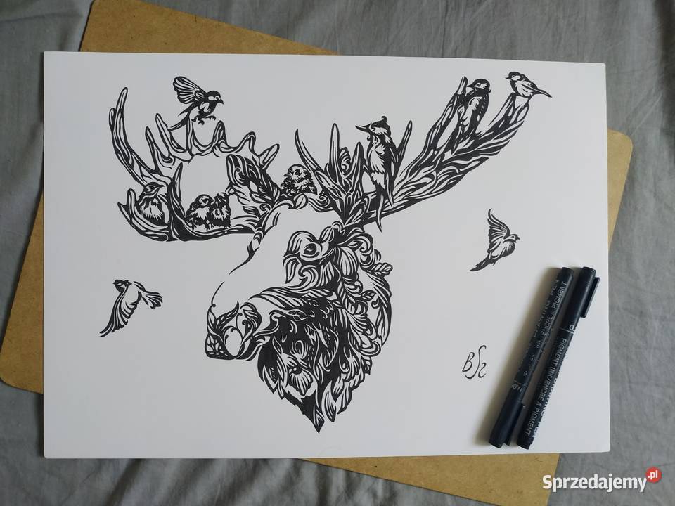 Rysunek łoś cienkopis blok t A3 250 gm2 Warszawa