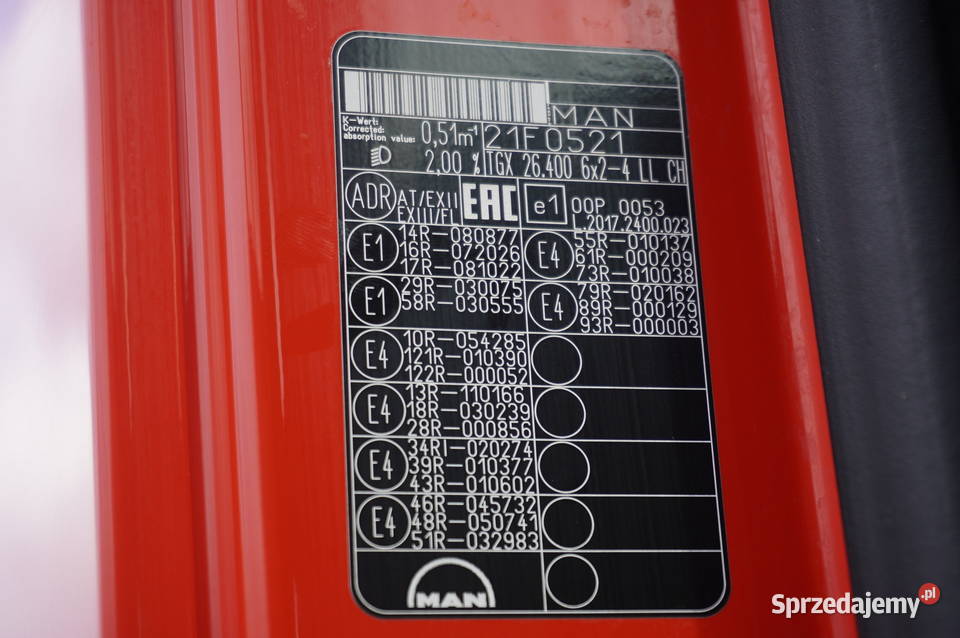 MAN TGX 26400 6x24 LL CH FULL ADR BDF oś tachograf Kraków