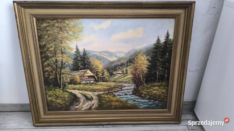 Piękny stary oryginalny obraz pejzaż Łódź