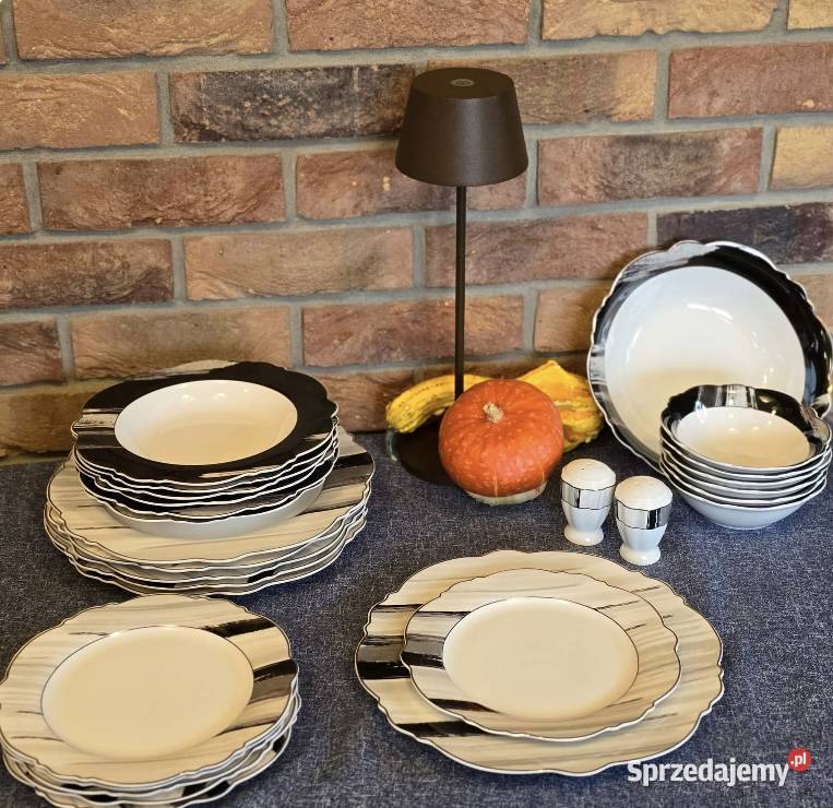 Promocja 229 Talerze 28 elementów biało szare Talerze i talerzyki Zabrze