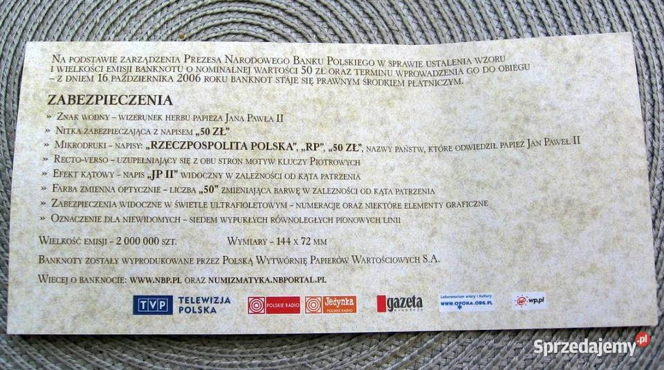 Folder do banknotu 50 Jan Paweł II wielkopolskie Kalisz