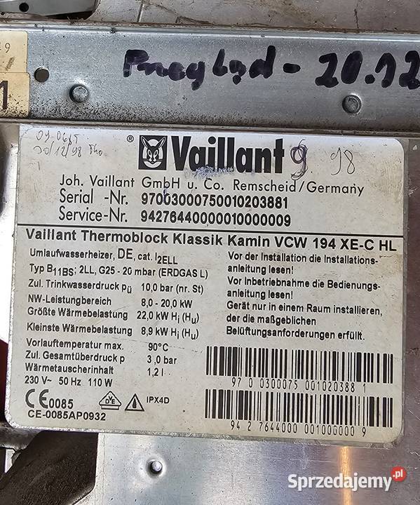 Vaillant Thermoblock Klasik Kamin VCW 194 XEC HL Nowy Tomyśl