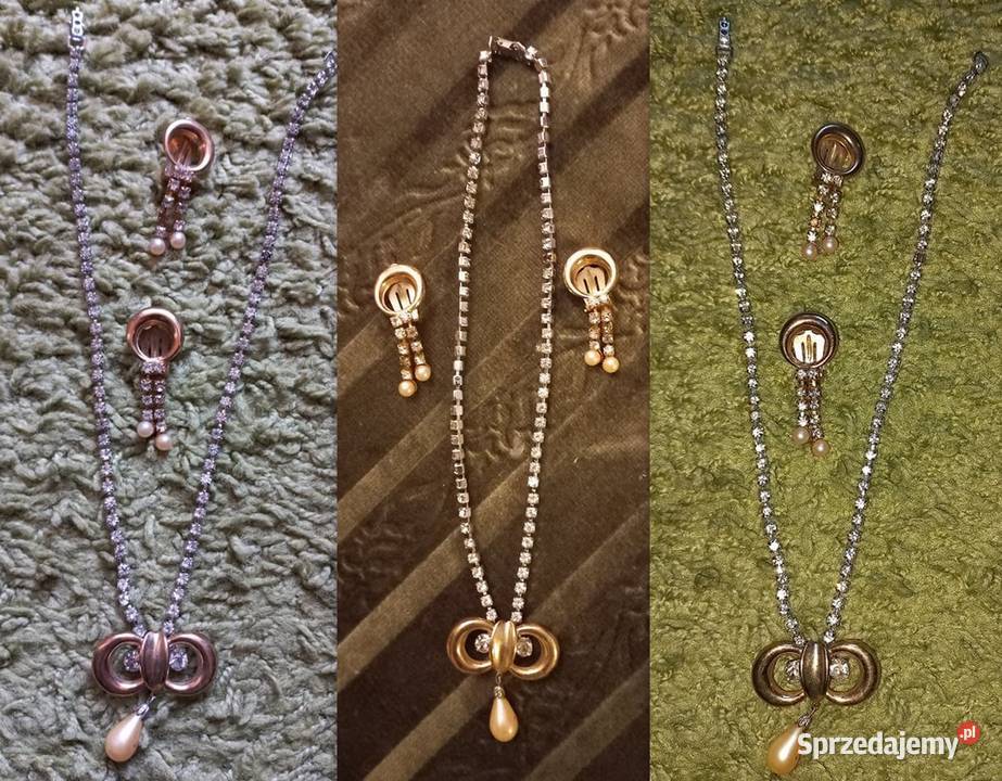 Antyczny kpl naszyjnik z perłą i klipsy Warszawa sprzedam