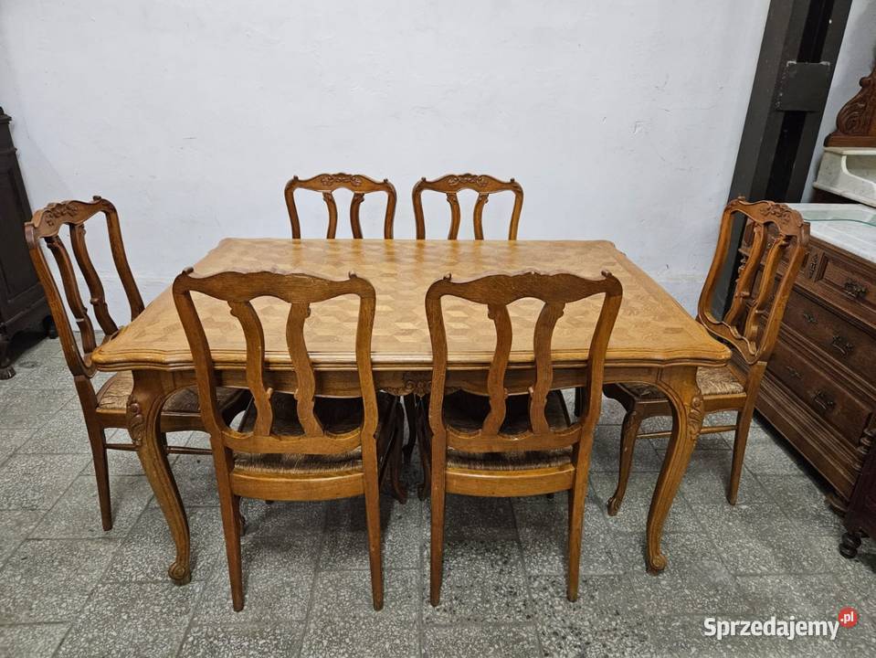 Rozkładany stół ludwikowski 6 krzeseł
