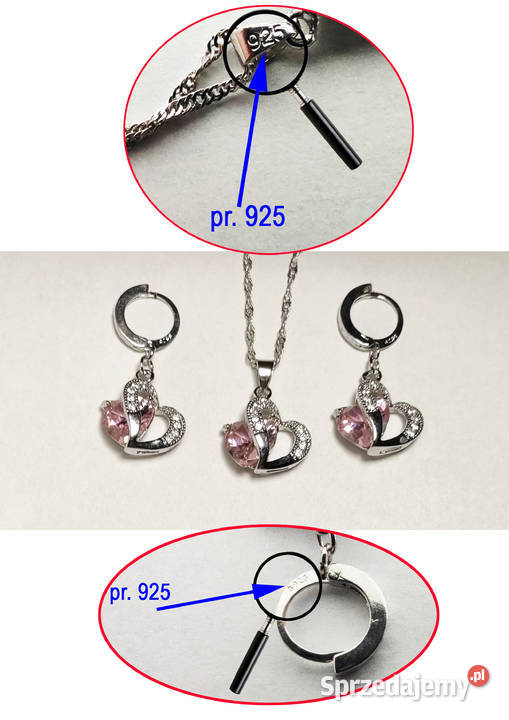 Komplet biżuterii pr925 Różowe Serce Łódź