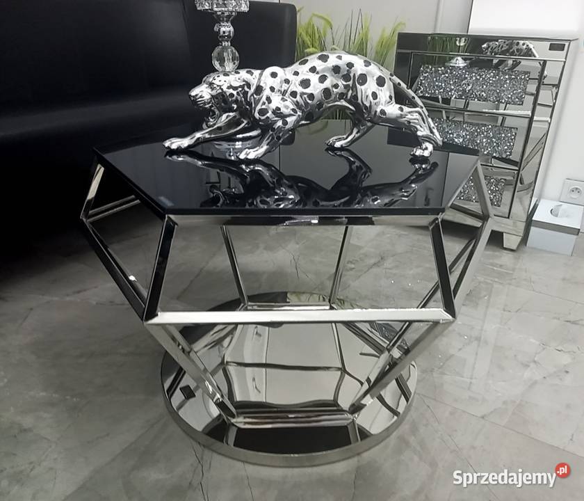 Srebrny czarny stolik kawowy ława glamour Nowy Sącz