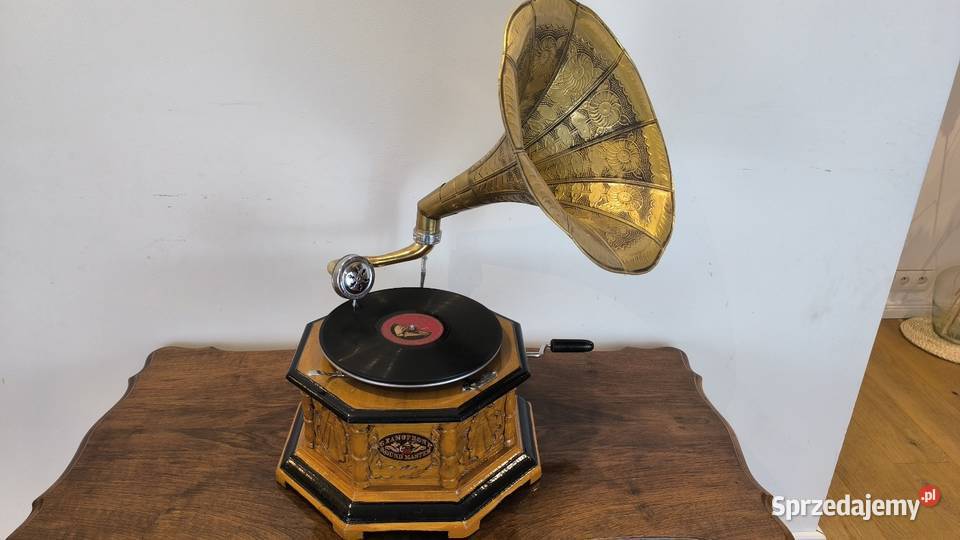 Piękny unikalny zdobiony patefon Łódź