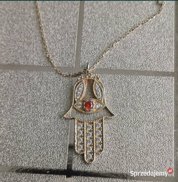 Przepiękny Pozłacany naszyjnik z zawieszką Ręka dolnośląskie Kowary