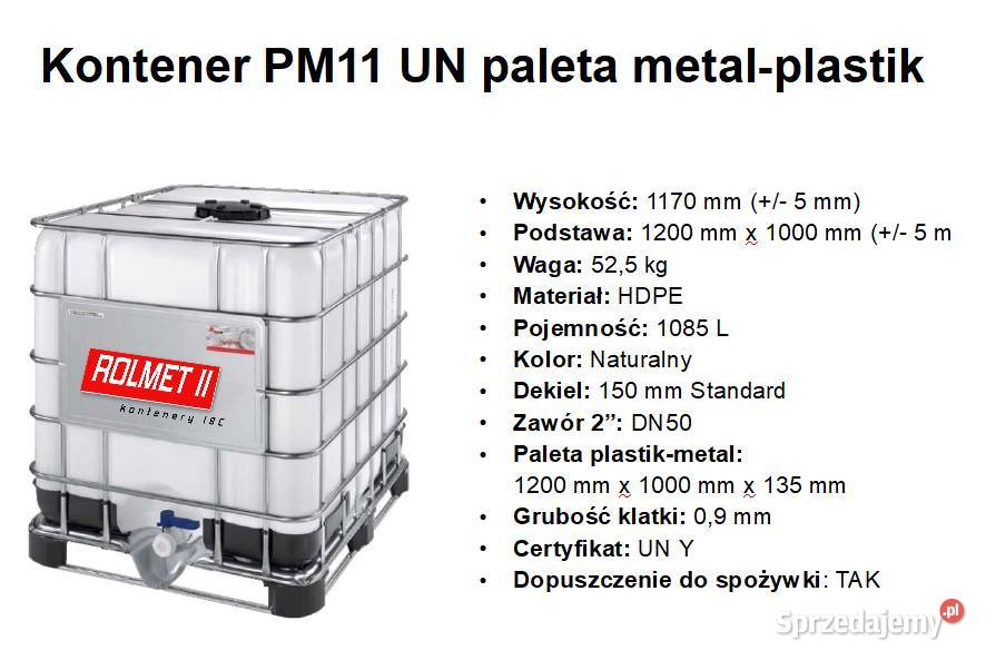 Kontener PM11 UN paleta metalplastik NOWY 1000 L Sokolniki