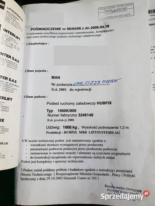 MBB HUBFIX 1000K książka dozór ważne UDT opolskie