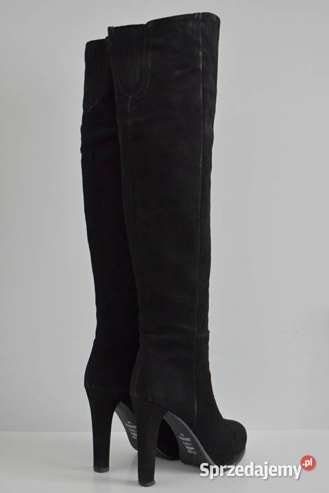Zamszowe kozaki kolano TIFFI na szpilce i czarny Białystok