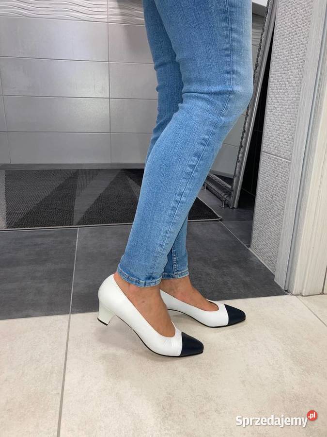 Nowe szpilki buty vintage Rose Lee USA białe niebieski Czółenka podkarpackie Nisko