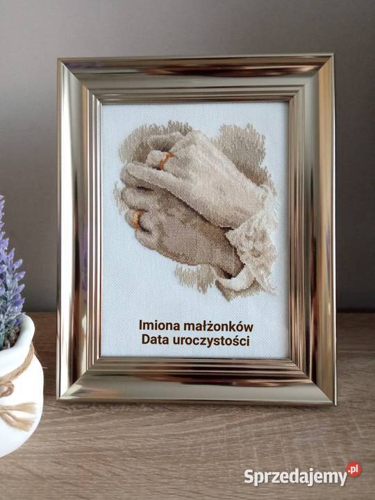 Pamiątka Ślubu rocznicy prezent rękodzieło haft Obrazki i obrazy Olsztyn
