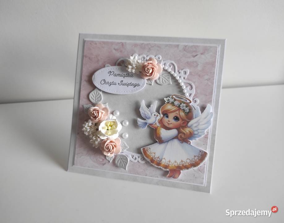 Kartka w pudełku ręcznie robiona na Chrzest Rękodzieło sprzedam