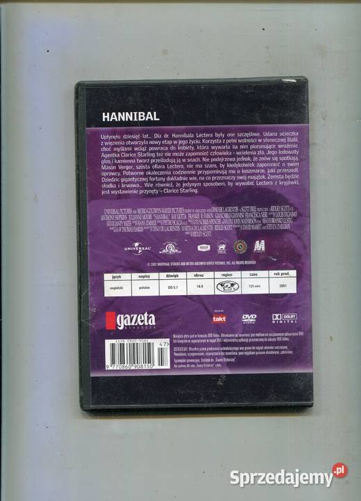 Hannibal Anthony Hopkins Julianne Moore Film DVD 1 płyta Szczecin