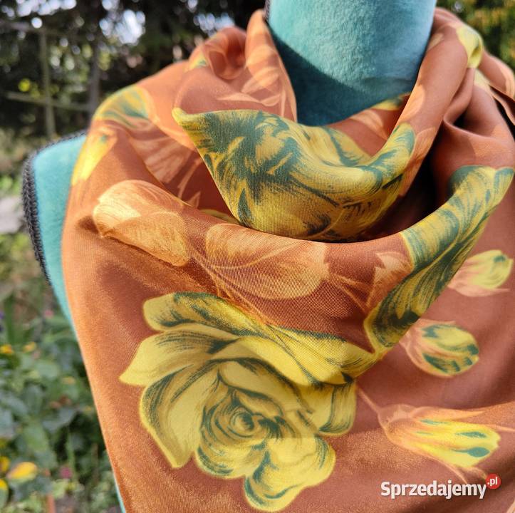 Apaszka vintage chusta chustka retro brązowa Dla kobiet Szczecin