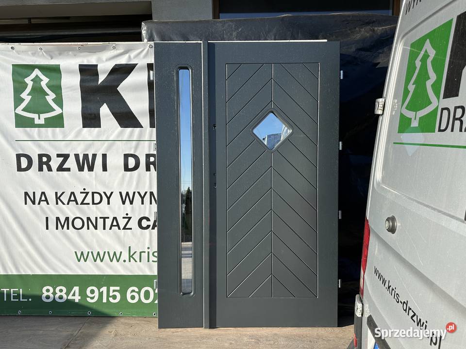 Drzwi zewnętrzne drewniane dwuskrzydłowe grube Grzybno sprzedam
