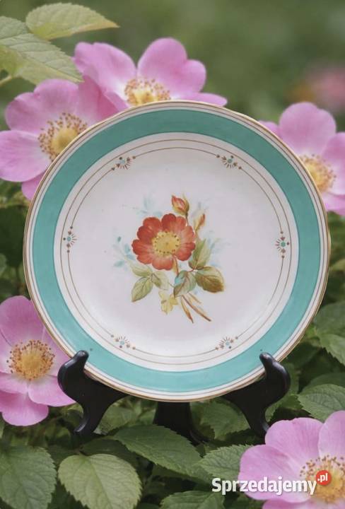 Śliczny talerz z bordiurą w kolorze Tiffany Blue łódzkie Pabianice