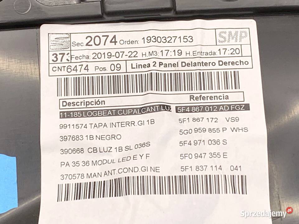 BOCZEK DRZWI PRAWY PRZÓD SEAT LEON III Hatchback