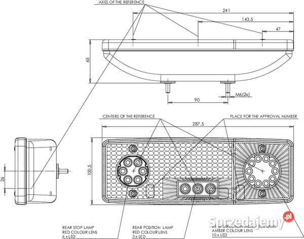 Lampa tylna zespolona LED prawa prostokątna Kamionna