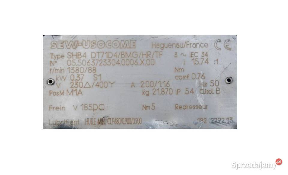 Motoreduktor kątowy 037kw 88obr ze sprzęgłem SEW Pozostałe lubuskie sprzedam