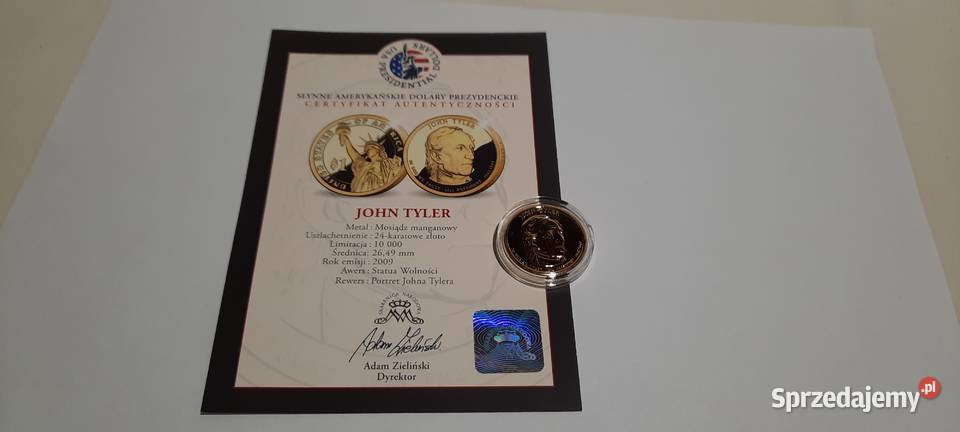 moneta 1 Dolar John Tyler 2009 CERTYFIKAT X9348 mazowieckie Warszawa