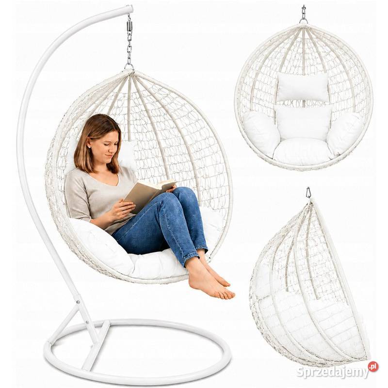 Biały Fotel wiszący ogrodowy kokon premium 107cm łódzkie Konstantynów Łódzki