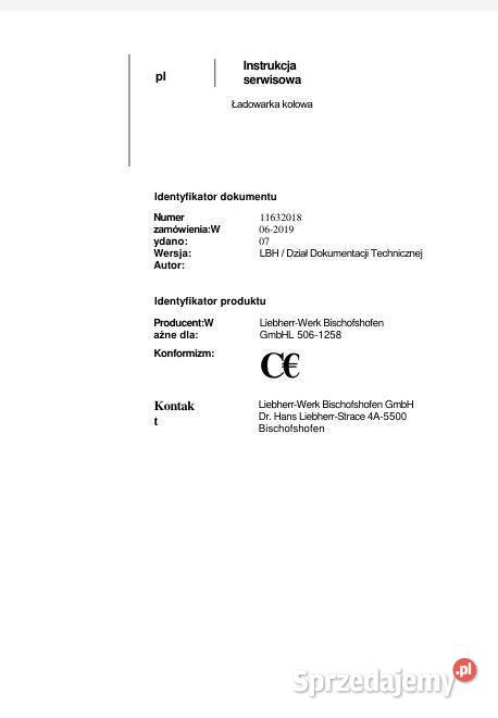 Liebherr L5061258 instrukcja napraw ładowarka motoryzacja, transport Kielce