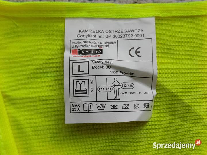 Kamizelka odblaskowa marki Kando z logo nieuszkodzony lubelskie Biała Podlaska