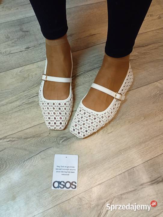 40 ASOS Białe baleriny ażurowe z zapięciem z małopolskie Kraków