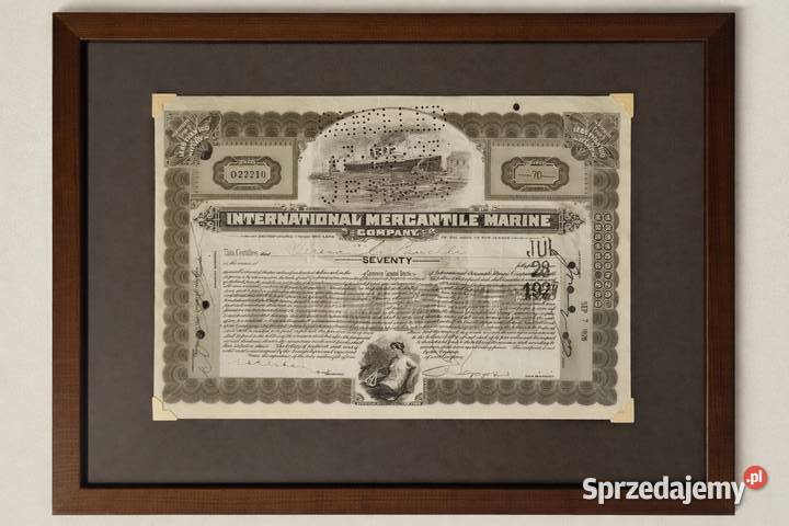 Antyczny certyfikat żeglugowy USA epoka Titanica zachodniopomorskie Kołobrzeg