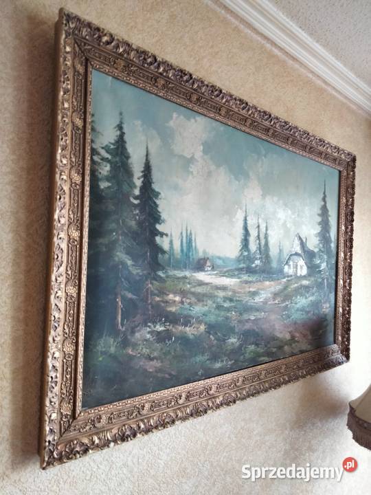 Stary ręcznie malPłótno olej duży gabinetowy Gniezno sprzedam