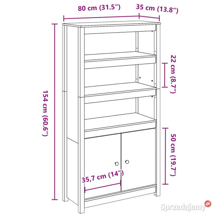 Szafka szara 80x35x154 lite drewno sosnowe