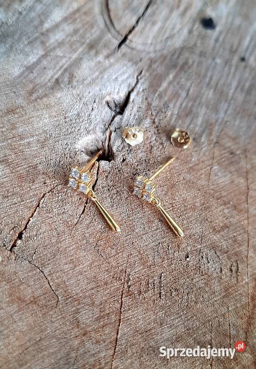 Nowe srebrne złocone kolczyki z cyrkoniami na Gdańsk