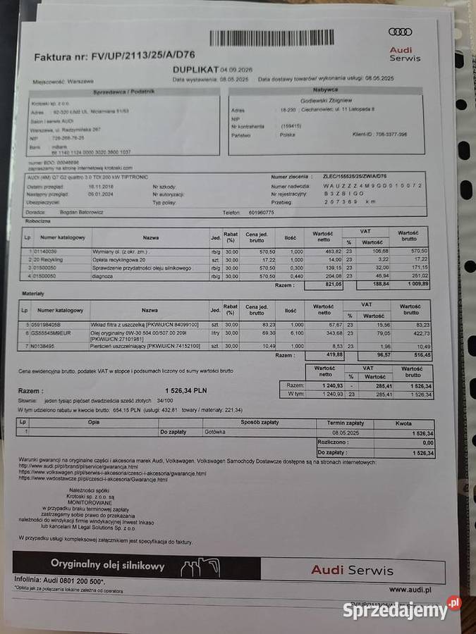 AUDI Q7 30TDI ZAMIANA NA TAŃSZEAUTO SALONOWA Ciechanowiec