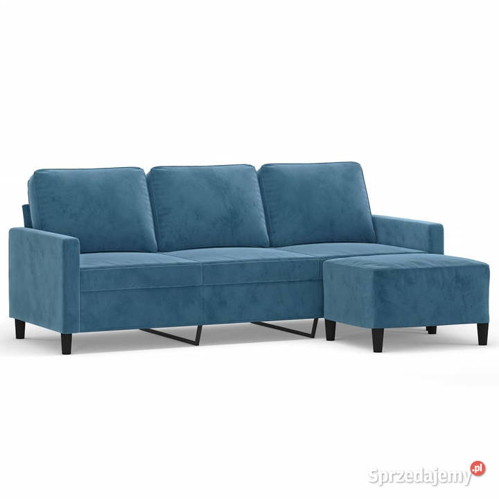 3osobowa sofa z podnóżkiem niebieska 180 aksamit Warszawa