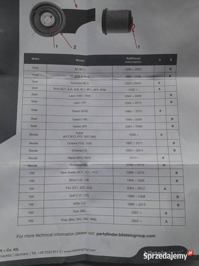 FEBI Bilstein 31722 tuleja zestaw napr belki VW osobowe Dąbrowa Górnicza