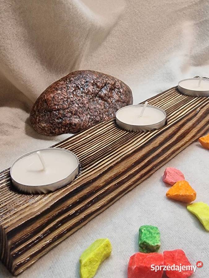Świecznik Shou Sugi Ban drewno świerkowe