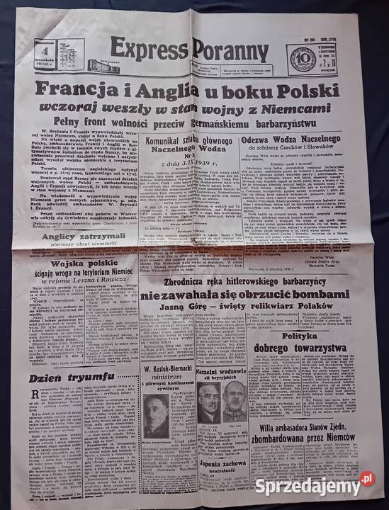 Express Poranny Poniedziałek 4 września 1939 r Koźminek