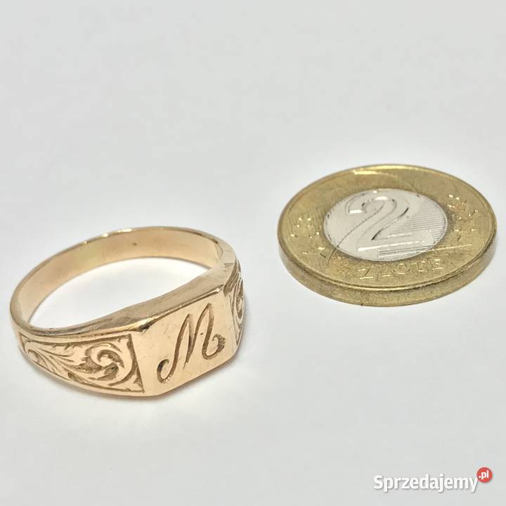 Złoty SYGNET z różowego złota litera M 585 14K Warszawa
