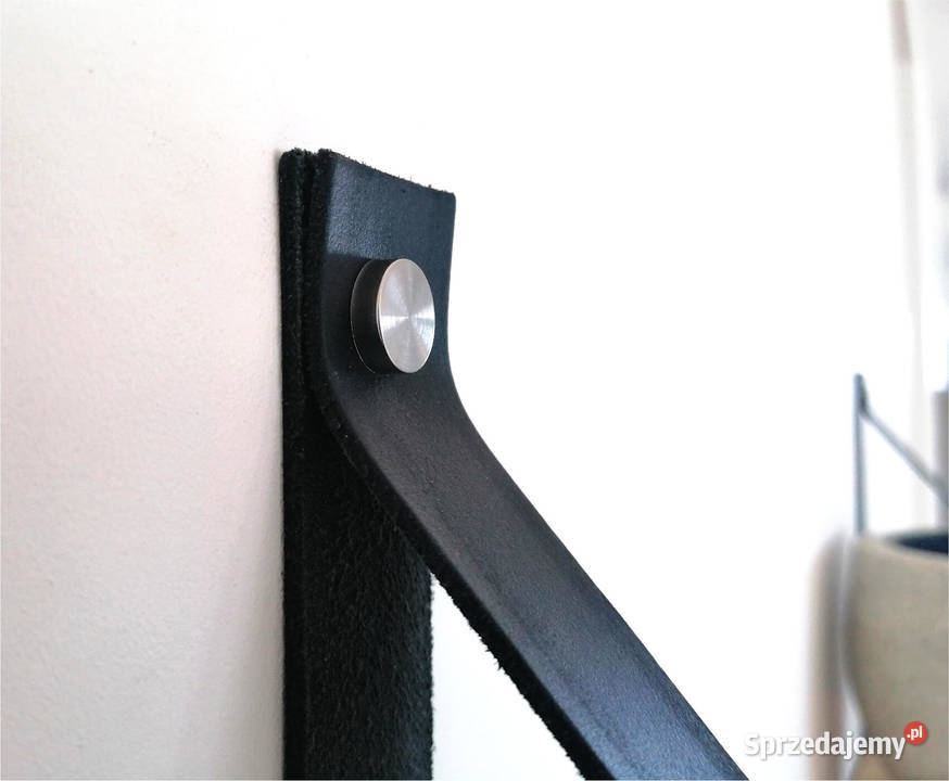 Półka na książki wisząca dębowa na skórzanych 20cm podlaskie