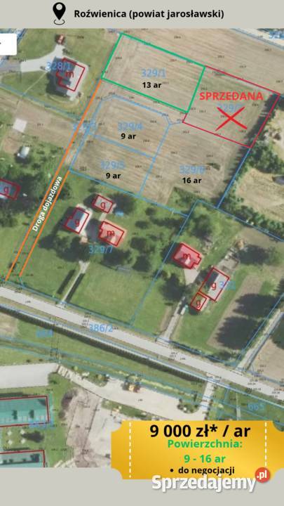 Działka budowlana 13 ar w Roźwienicy wszystkie 1300m2 podkarpackie sprzedam