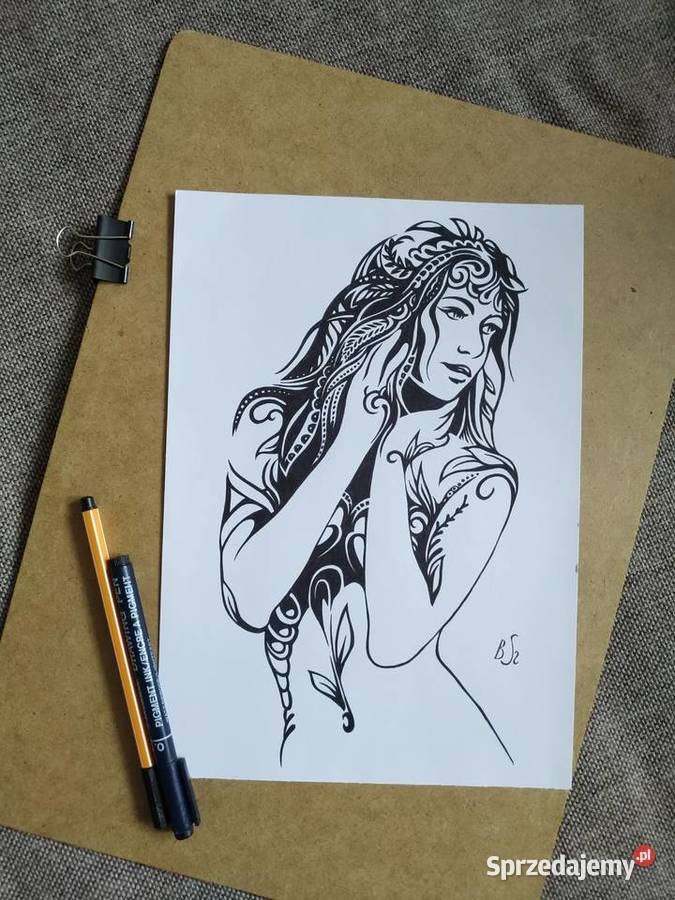 Rysunek dziewczyna cienkopis blok tech A4 250 Warszawa