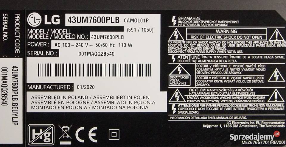 EAX6825360511 Płyta do LG43UM7600PLB Warszawa