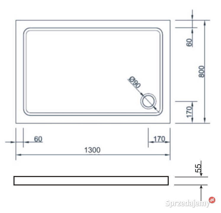 Brodzik 130x80 do montażu na podłodze akrylowy Szczecin