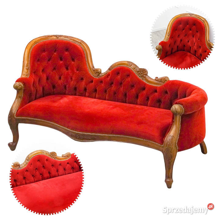Bordowy SZEZLONG LUDWIK stylowa SOFA Sofy i kanapy