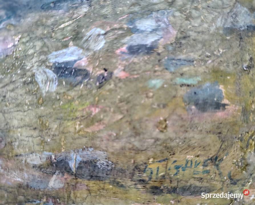 Stary przedwojenny obraz olejny Góry Kartuzy