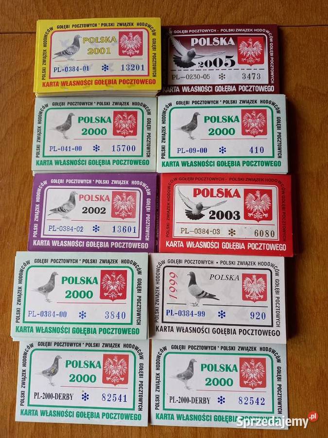 Karty własności gołębia pocztowego Łomża sprzedam