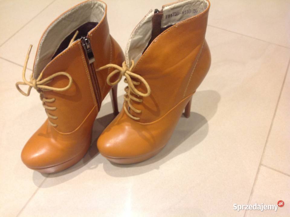 Botki skórzane damskie na koturnie r 36 j nowe inna Kozaki Kozaki