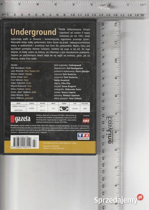 Underground Emil Kusturica DVD lektor Pruszków